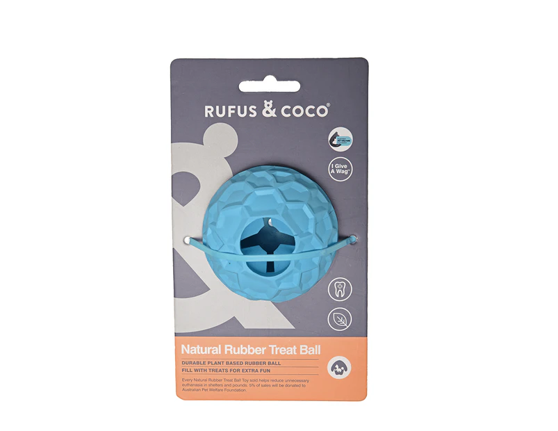 Rufus and Coco Natural Rubber Treat Ball - Multiple Colours - Blue