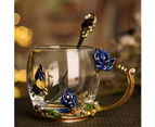 Hand Made Enamel daisy Flower Glass Coffee Mug Tea Cup Spoon Gift Idea