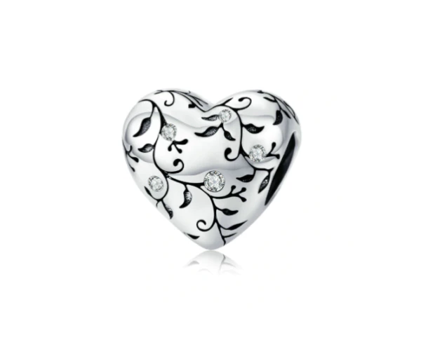 SOLID Sterling Silver Sparkling Floral Vine Heart Charm by YOUnique Designs Pandora compatible