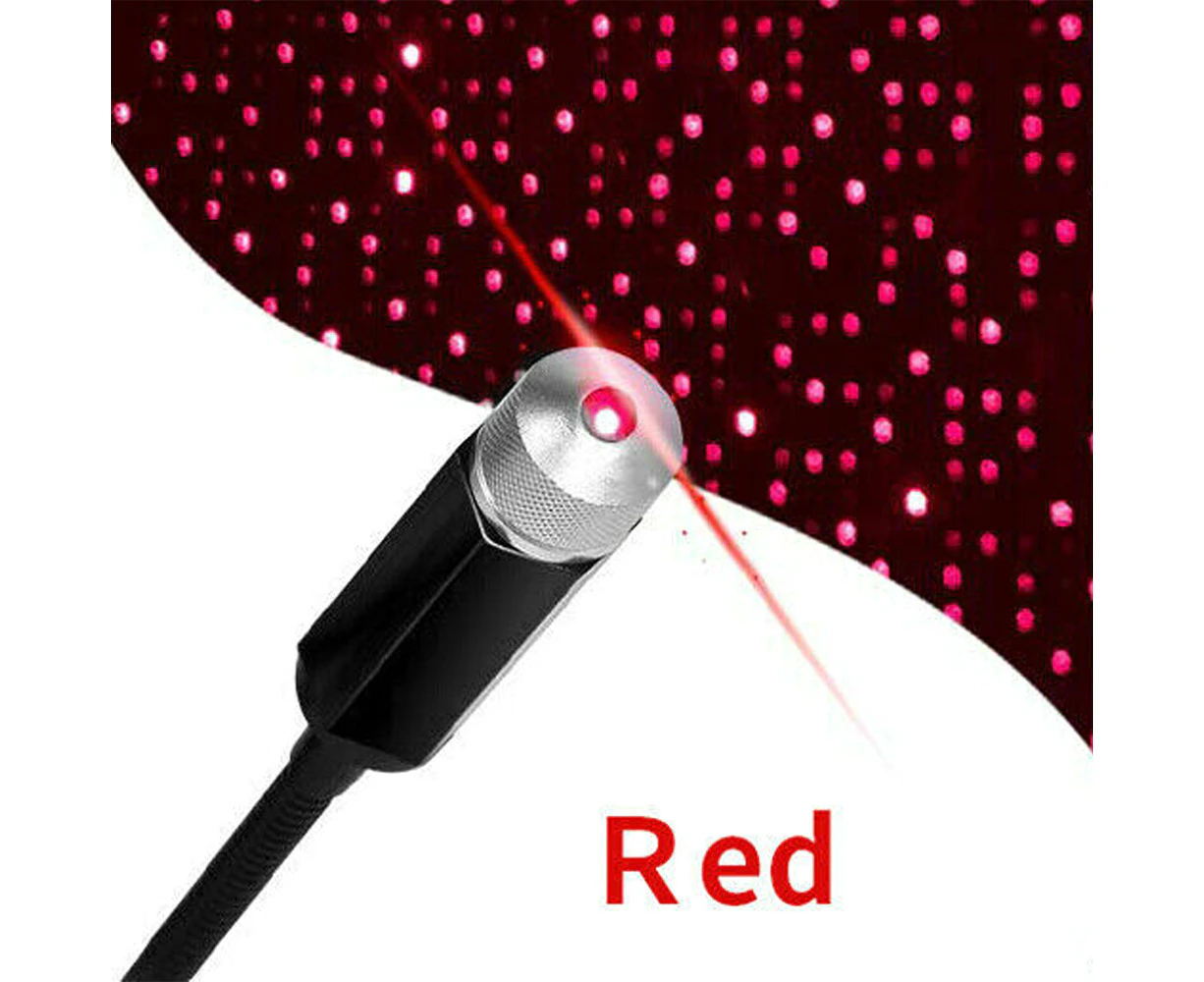 USB LED Car Interior Roof Atmosphere Star Night Light Lamp Projector Room Decor - Red