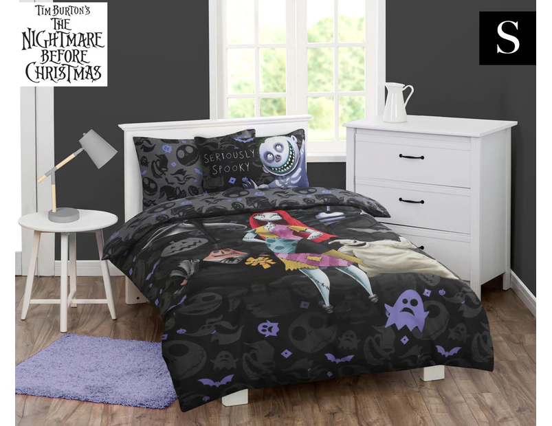 Disney Nightmare Before Christmas Single Bed Quilt Cover Set - Black/Grey