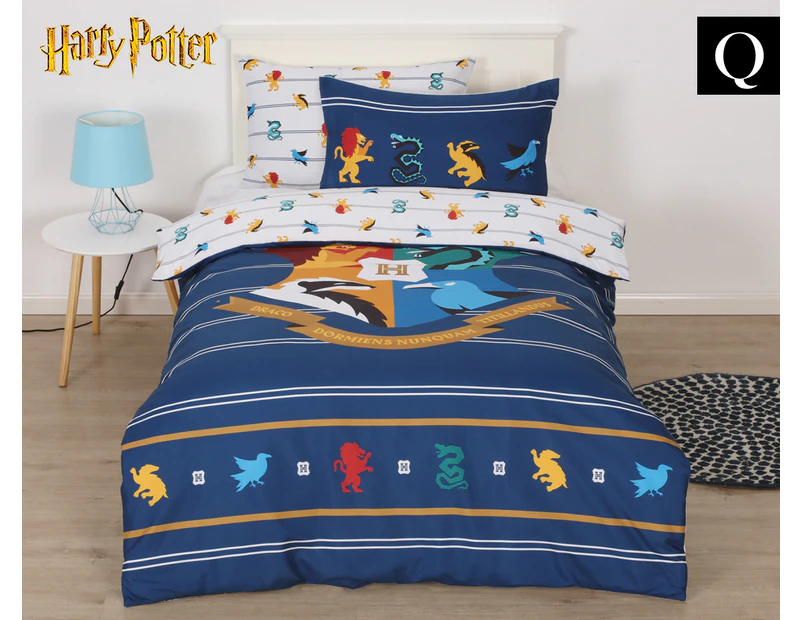 Warner Bros. Harry Potter Queen Bed Quilt Cover Set - Navy/White