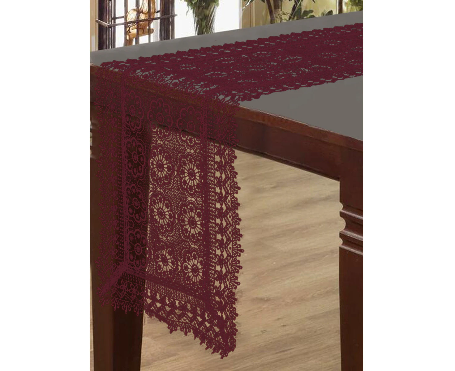 Flora Burgundy Lace Table Runner