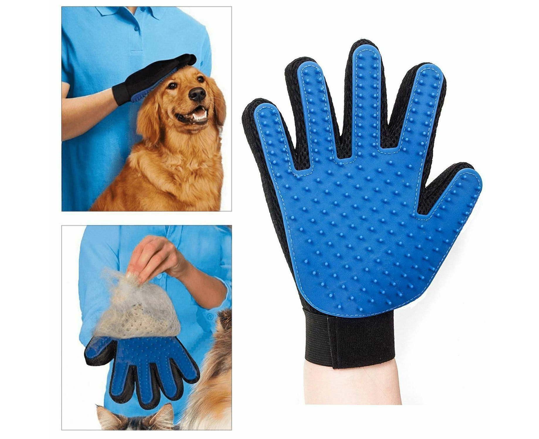 Left & Right Hand Dog Cat Grooming Glove Pet Hair Remover Mitt Dirt And Loose Massage and Bathing Tool Enhanced 255 Gloves For Dogs & Cats with Long & Short Fur Pair Shedding comb Ezonedeal Gentle Deshedding Brush Glove 