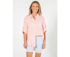 Sonya Linen Shirt in Coral Stripe