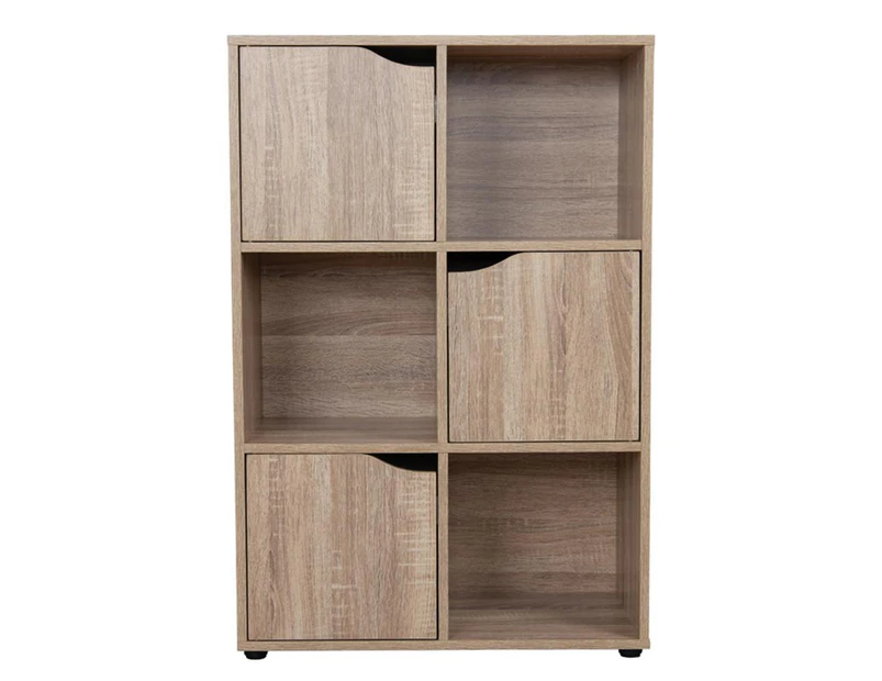Metris 6-Cube Bookcase Storage Display Cabinet W/ 3-Doors - Oak