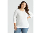 Beme 3/4 Sleeve Lace Frill Knitwear Top - Womens - Plus Size Curvy - Vanilla Marle