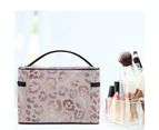 (Rose Gold Leopard) - Rose Gold Leopard Makeup Bag Cosmetic Toiletry Travel Brush Bags with Zipper Beauty Train Case Carrying Portable Multifunctional Orga