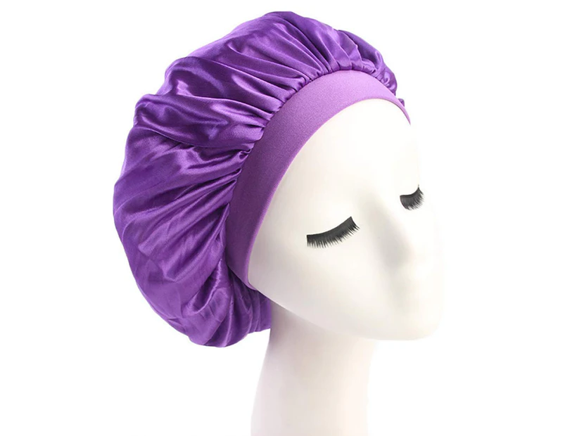 (purple) - Women's Wide Band Hair Bonnet Cap for Sleeping Head Cover Bonnet Night Sleep Hat