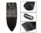 (46cm , Dark Black (double weft)) - 8A Grade Clip in Hair Extensions Human Hair Double Weft 46cm 140g Thick Soft Straight Real Remy Hair 8pcs Clip on (Jet