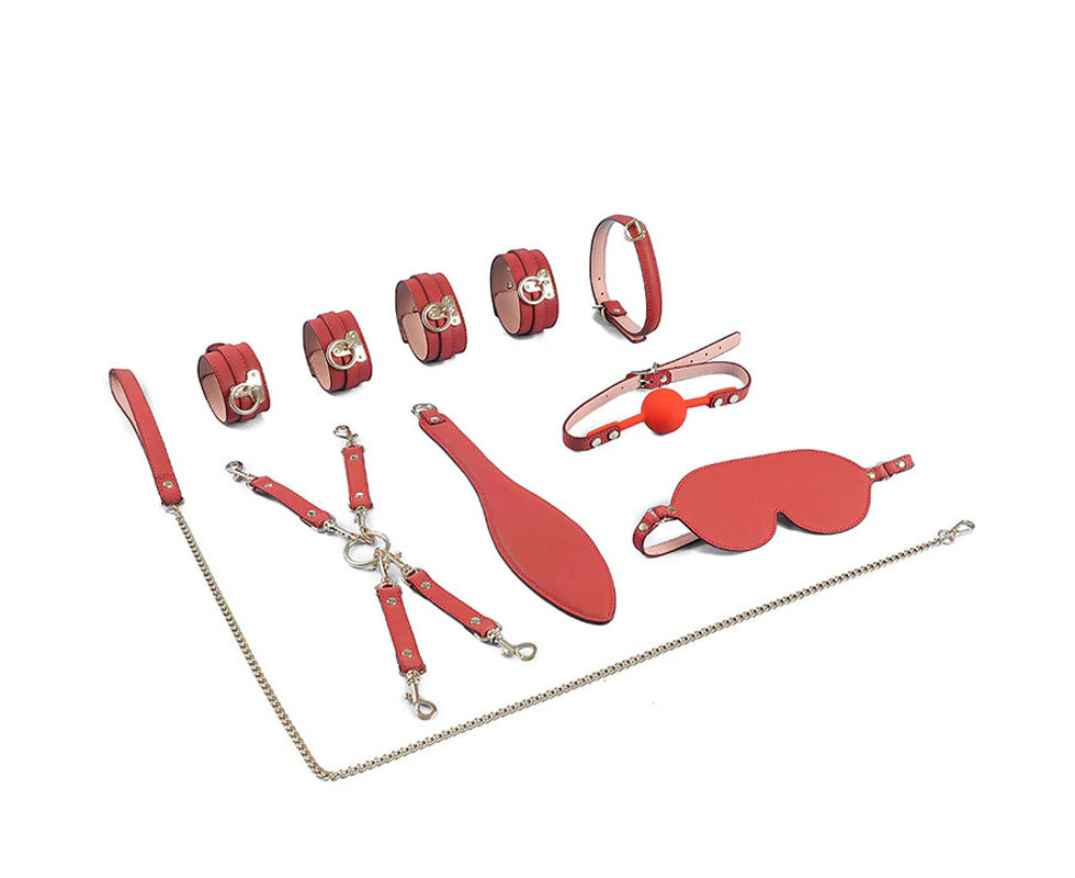 Premium BDSM Erotic Restraint Bondage Kit - 8 Pcs Red