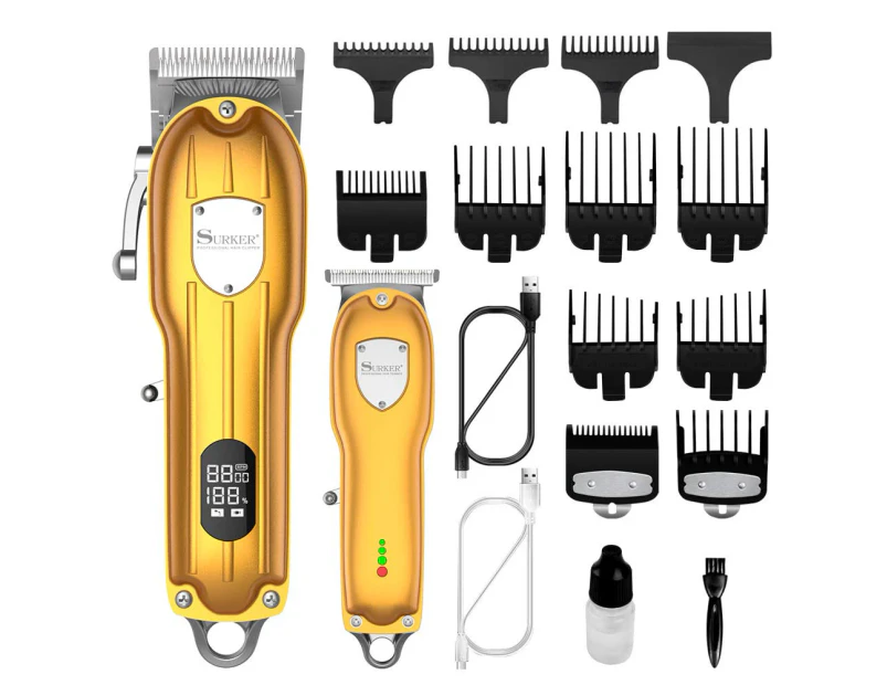 zhenghao SURKER Mens Hair Clipper Professional Hair Trimmer Barber Clipper Set Beard Trimmer Cordless Hair，LED Display USB Rechargeable，gold