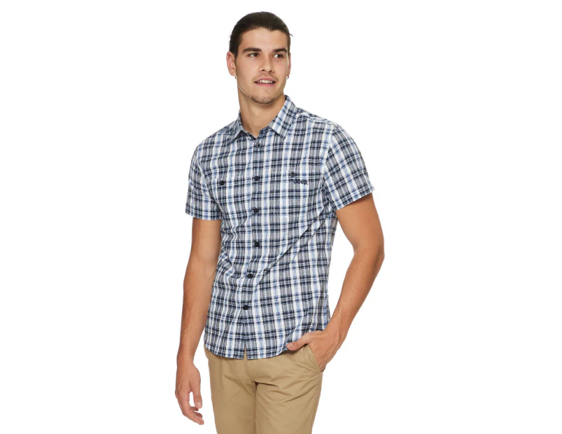 Jeep Men's Check Short Sleeve Shirt - Blue