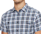 Jeep Men's Check Short Sleeve Shirt - Blue