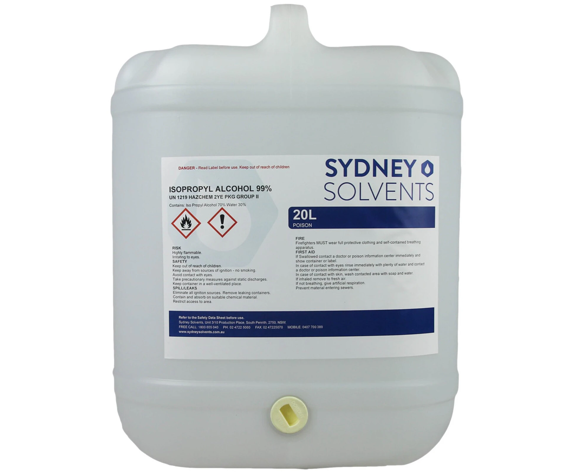 IsoPropyl Alcohol - IPA Isopropanol 99% 20 Litre