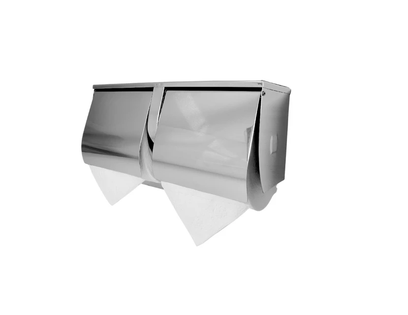Stainless Steel Double Toilet Roll Holder with Shelf