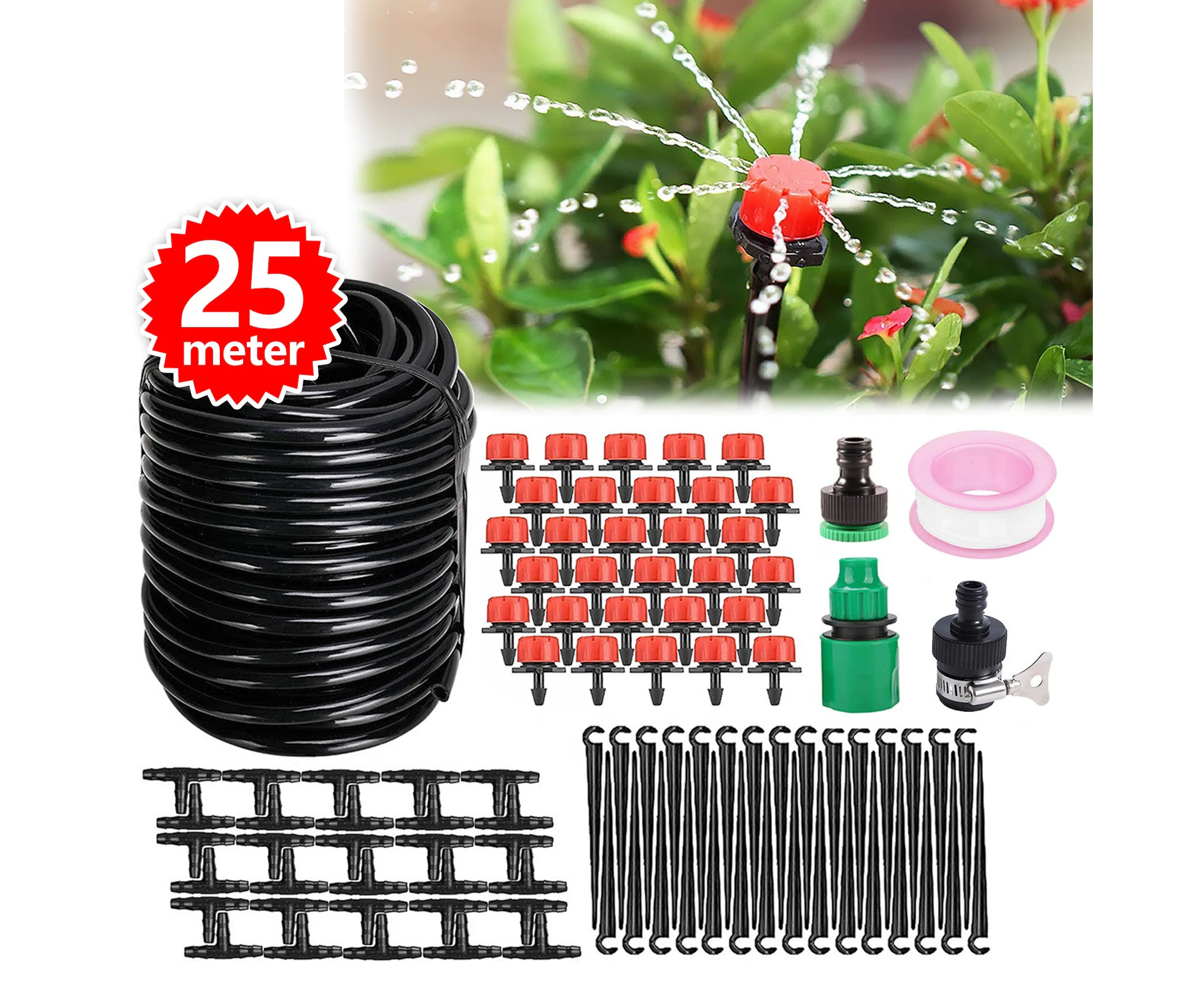 25M Garden DIY Hose Irrigation System Micro Watering Drip Auto Planting Flower