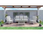 Zoe  4 Piece Outdoor Sofa Lounge Set Wicker Furniture Aluminium Coffee Dining Table Chair Patio Garden - Light Grey