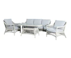 Zoe  4 Piece Outdoor Sofa Lounge Set Wicker Furniture Aluminium Coffee Dining Table Chair Patio Garden - Light Grey