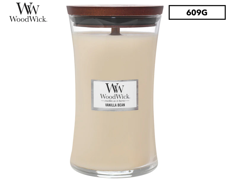 WoodWick Vanilla Bean Scented Crafted Candle Glass Jar Soy Wax w/ Lid Large