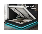 Artiss LED Bed Frame Double Queen King Size Gas Lift Base With Storage Black Leather Lumi Collection