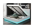 Artiss LED Bed Frame Queen King Size Gas Lift Base With Storage White Leather Lumi Collection