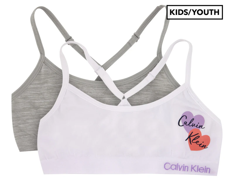 Calvin Klein Girls' Seamless Racerback Bralette 2-Pack - White Hearts/Heather Grey