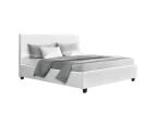 Artiss Bed Frame Double Queen King Single Size Base Platform With Headboard White Leather Neo Collection