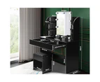 Oikiture Dressing Table Stool Set Makeup Mirror Storage Drawer 10LED Bulbs Black - Black