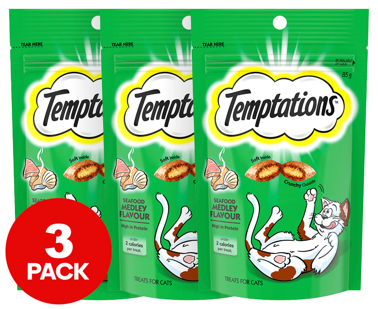 3 x Temptations Cat Treats Seafood Medley 85g