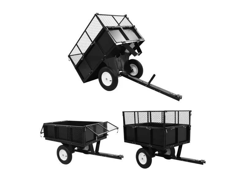 Garden Tipping Trailer Cart Dump Ride Steel Behind Trolley 300kg Outdoor Mower