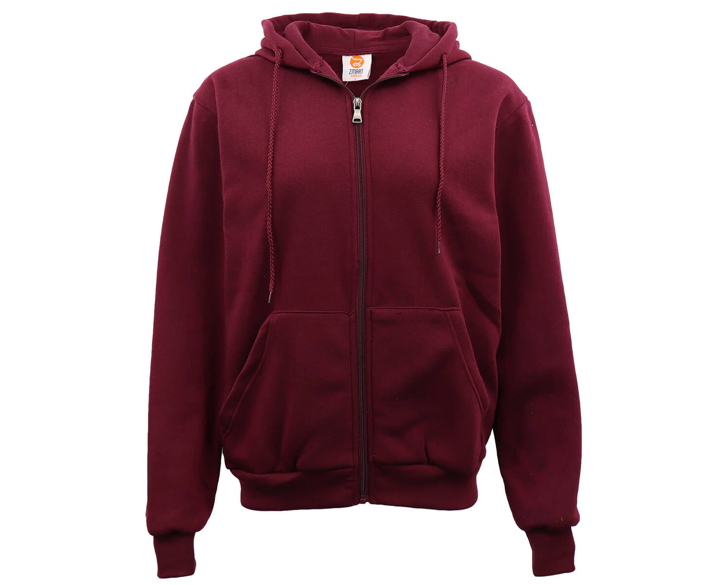 Adult Unisex Zip Up Plain Basic Fleece Lined Hoodie Hooded Jacket - Burgundy