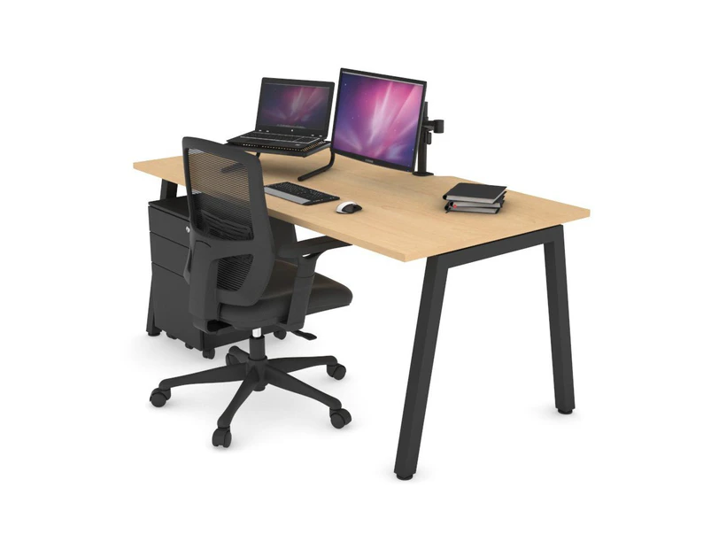 Quadro A Leg Office Desk - Black Leg [1800L x 800W with Cable Scallop] - maple, none