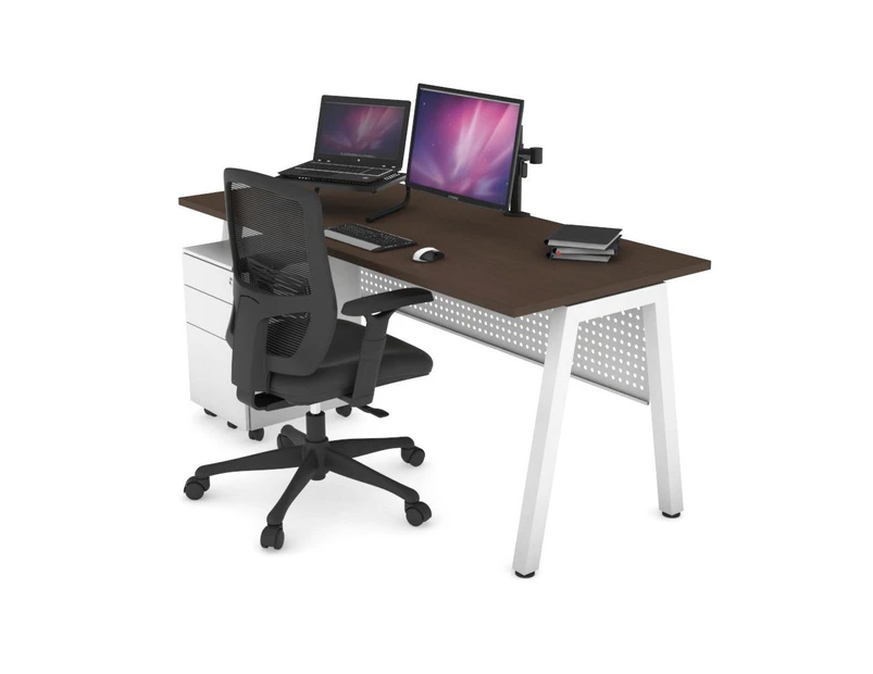 Quadro A Leg Office Desk - White Leg [1400L x 700W] - wenge, white modesty