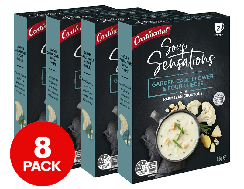 4 x 2pk Continental Soup Sensations Garden Cauliflower & Four Cheese w/ Parmesan Croutons 62g