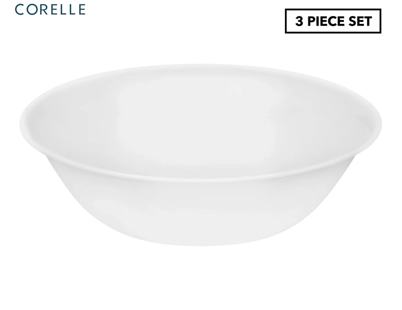 Set of 3 Corelle 1.9L Livingware Serving Bowls - Vitrelle - Winter Frost White