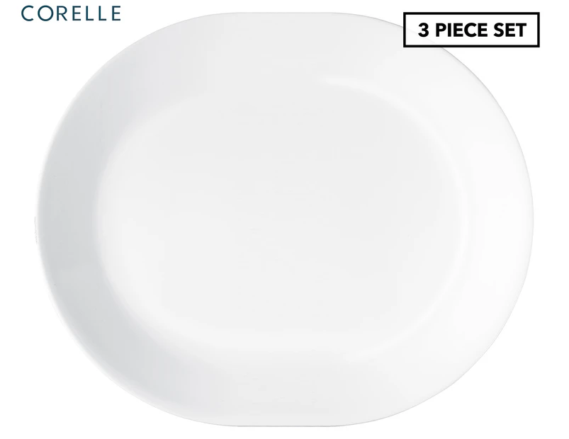 Set of 3 Corelle 32x26cm Livingware Dinner Platters - Vitrelle - Winter Frost White