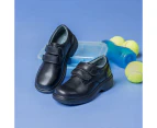 Kids Gro Shu Double Strap Leather School Shoes - Black