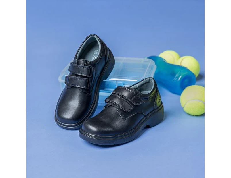 Kids Gro Shu Double Strap Leather School Shoes - Black