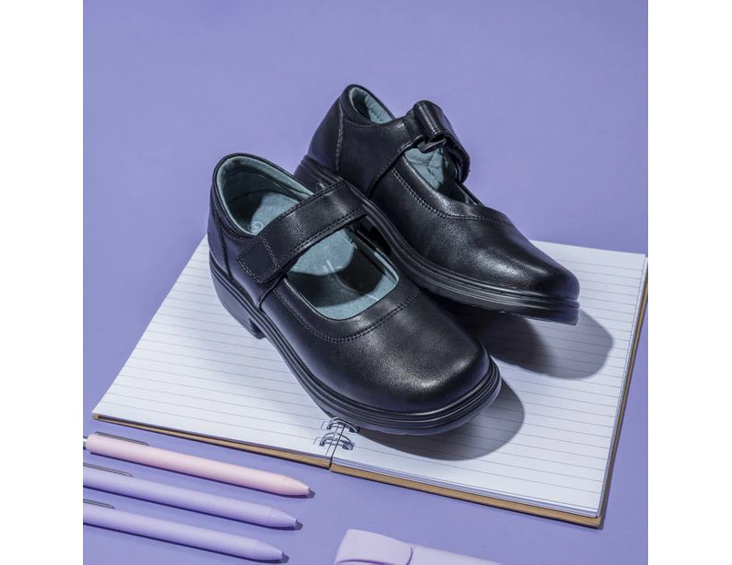 Kids Gro Shu Mary-Jane Leather School Shoes - Black