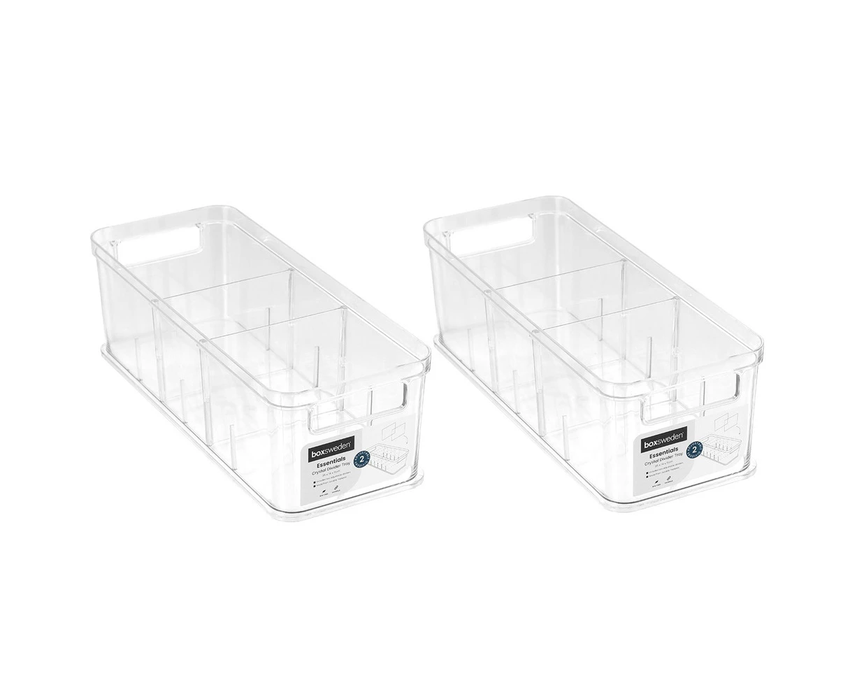 2x Boxsweden Crystal 35x14cm Storage Tray Organiser w/Adjustable Dividers Clear