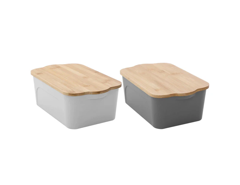 2x Boxsweden 28cm/3.3L Reno Storage Container Box Organiser w/ Bamboo Lid Asst