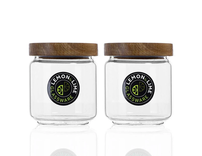2x Lemon & Lime Woodend 500ml/10cm Glass Canister Jar Container w/ Airtight Lid