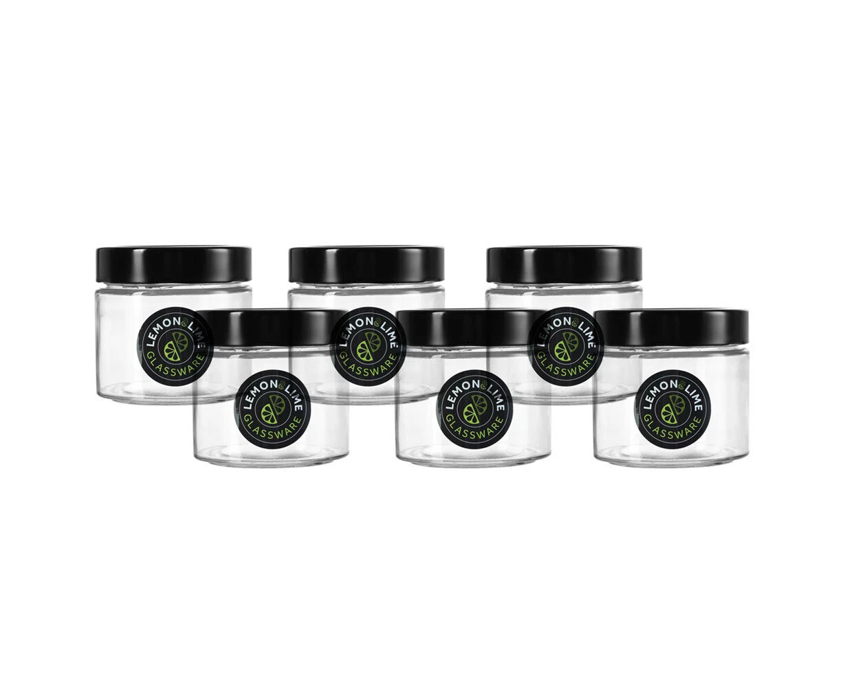 6x Lemon & Lime Soho 360ml Glass Preserve Jar Container Storage w/ Black Lid CLR