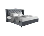 Artiss Bed Frame Double Queen King Size Base Platform With French Provincial Headboard Grey Fabric Pier Collection