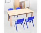 120x60cm Wooden Timber Pinewood Kids Study Table & 4 Blue Plastic Chairs Set