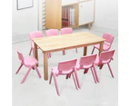 120x60cm Wooden Timber Pinewood Kids Study Table & 8 Pink Plastic Chairs Set