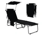 Giantex Foldable Sun Shading Lounge Beach Chair Adjustable Folding Recliner w/Sun Shade & Side Storage Pocket for Sunbathing Garden Yard,Black