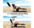 Giantex Foldable Sun Shading Lounge Beach Chair Adjustable Folding Recliner w/Sun Shade & Side Storage Pocket for Sunbathing Garden Yard,Black