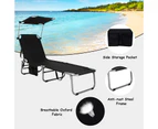 Giantex Foldable Sun Shading Lounge Beach Chair Adjustable Folding Recliner w/Sun Shade & Side Storage Pocket for Sunbathing Garden Yard,Black